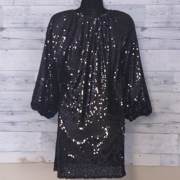 Melloday Sequin Balloon Sleeve Striped Midi Dress Black Small - Picture 6 of 10